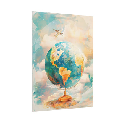 Vintage Globe with 80 Iconic Landmarks: Educational Artwork - Poster