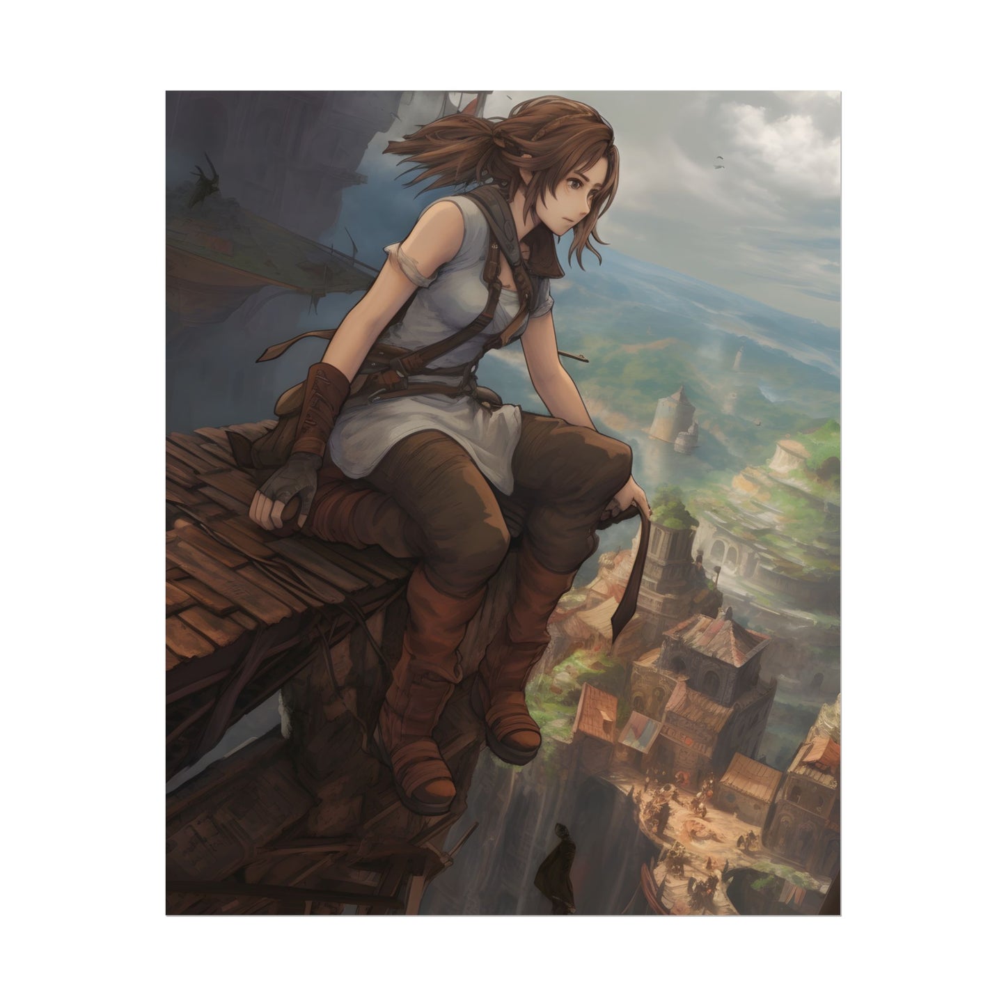 Dramatic Anime Birds Eye View: Dynamic Digital Art - Poster