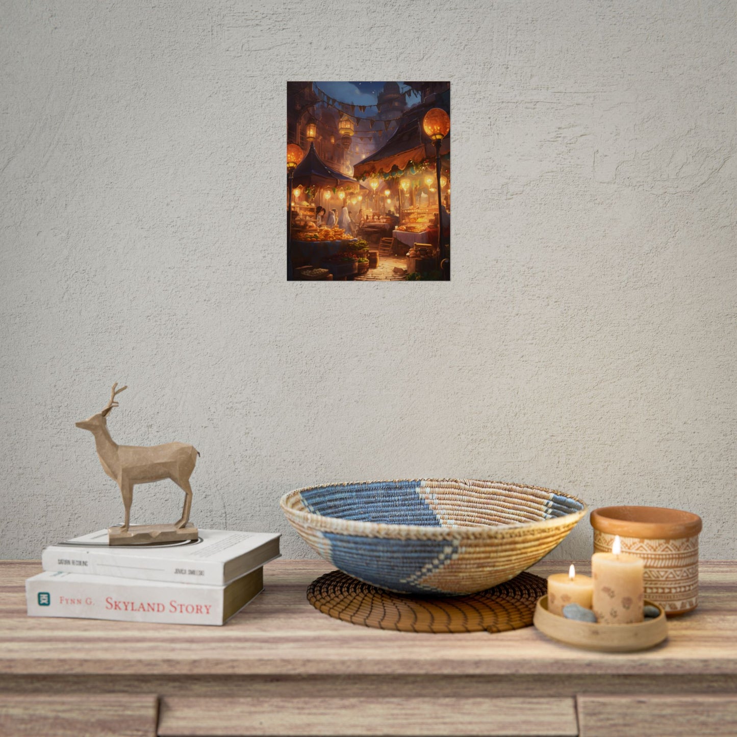 Magical Street Food Market: A Colorful Nighttime Scene - Poster