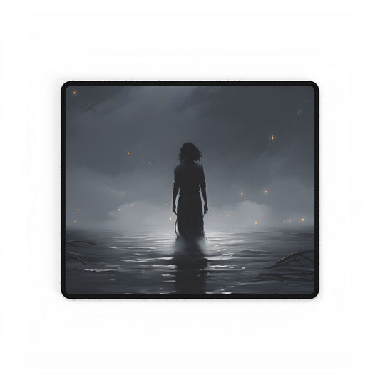 Cool White Sunglasses: Fashionable Black Lenses Artwork - Desk Mat