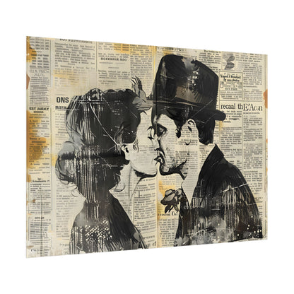 Vintage Romance Couples: Newsprint Artwork - Intimate Moments - Poster