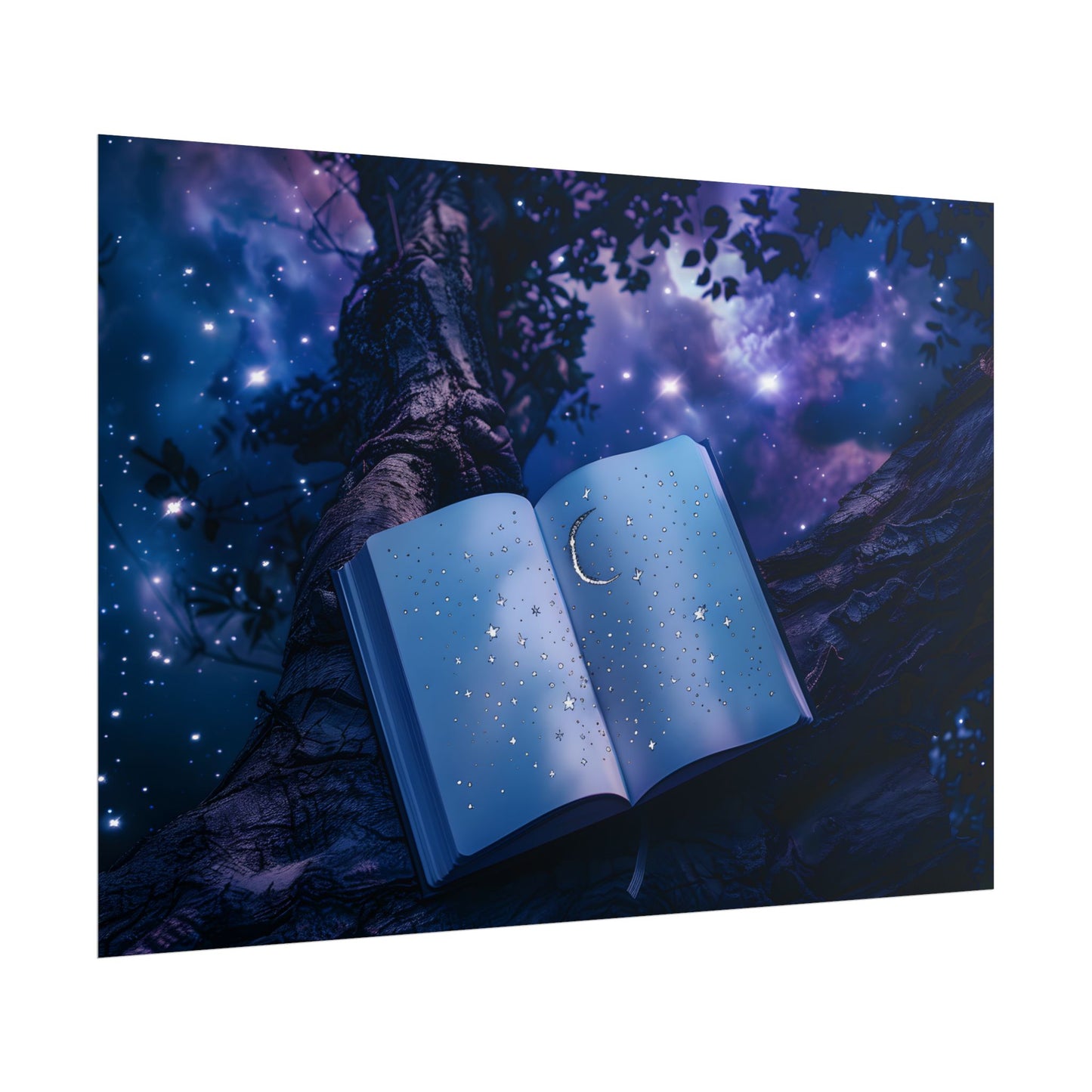 Mystical Night Sky: Celestial Dreams with Crescent Moon and Stars - Poster