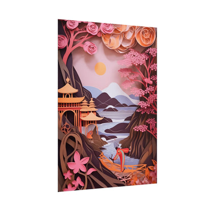 Japanese Vibrance: Eye-Catching Paper Quilled Landscape Art - Poster