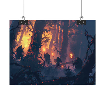Forest Gathering at Sunset: Peaceful Woodland Scene - Poster