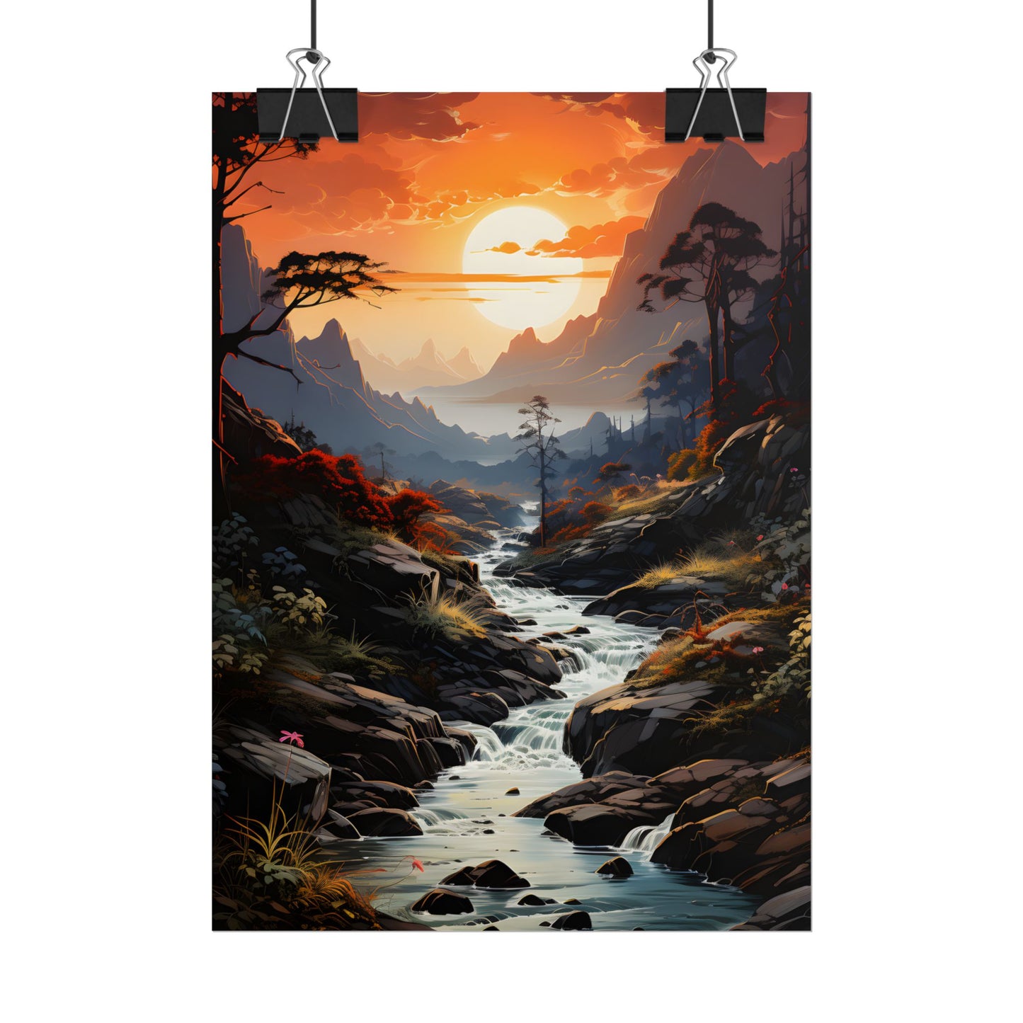 Breathtaking Waterfall: Vibrant Oil Painting Art - Poster