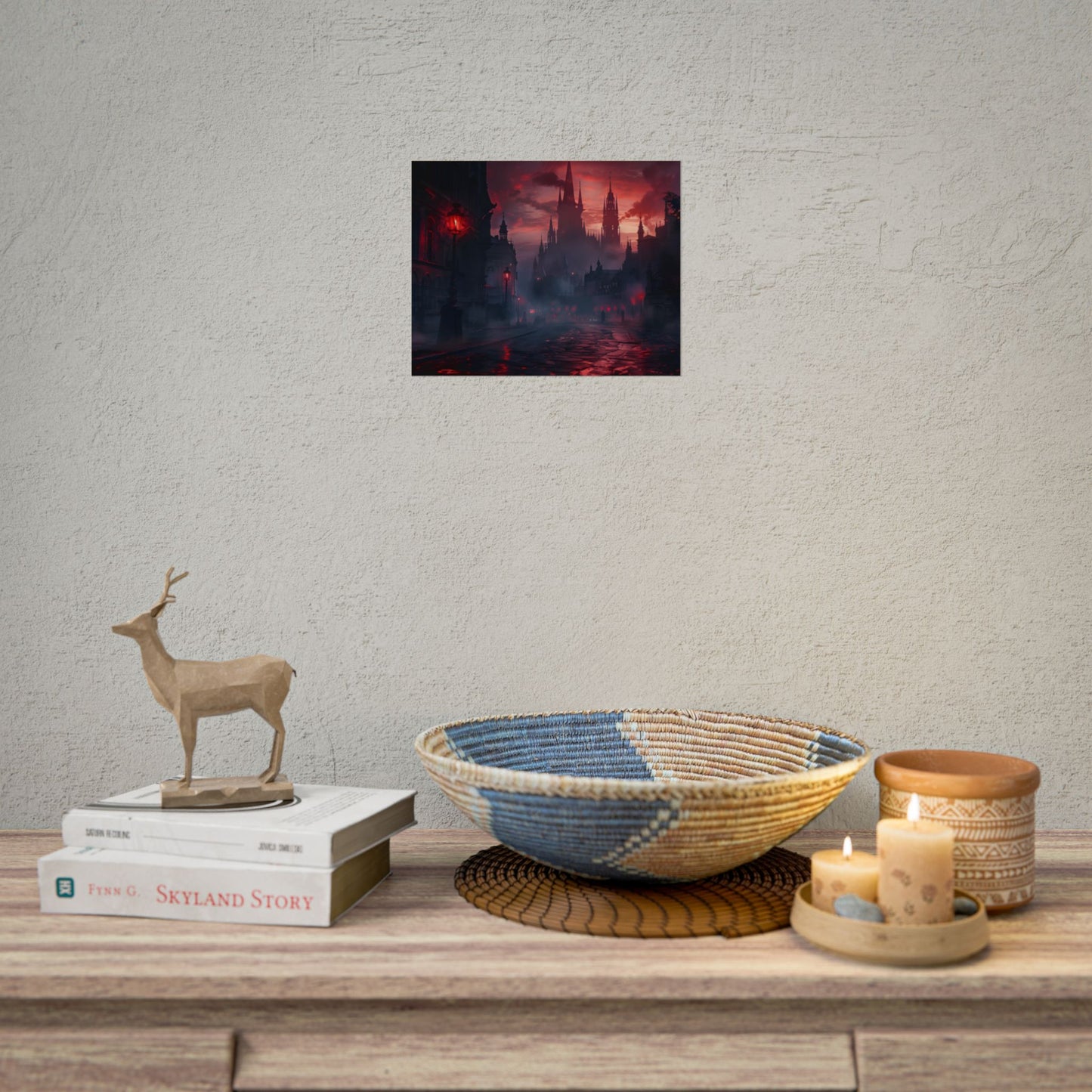 Gothic City Dusk: Pointed Arches and Misty Atmosphere - Poster