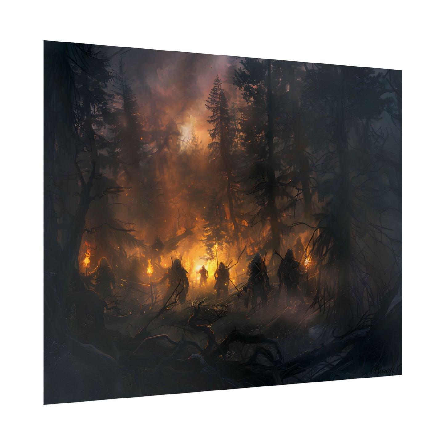 Tranquil Forest Sunset: People Connecting with Nature - Poster