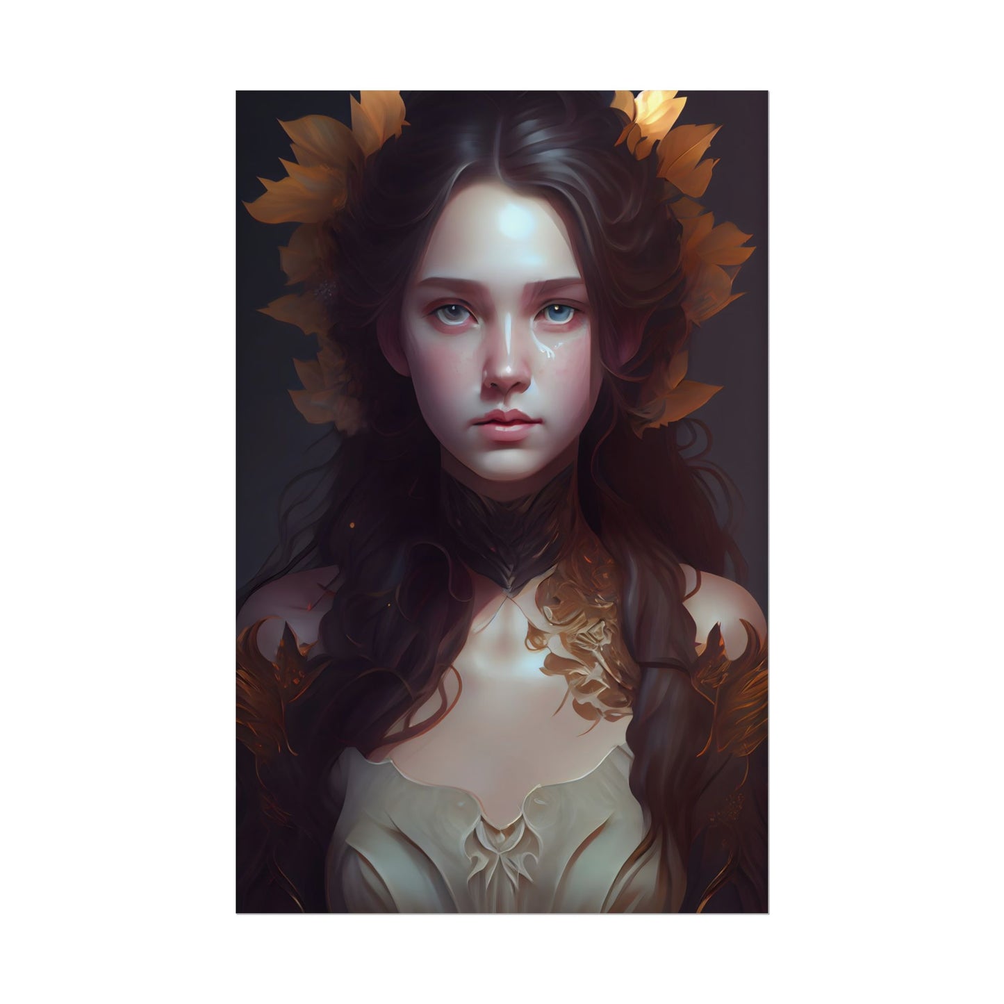 Brown Hair Female Portrait: Artistic Style Digital Art - Poster
