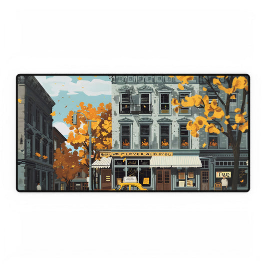 Whimsical Yellow Building: Ornate Illustration Artwork - Desk Mat