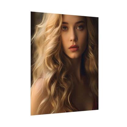 Modern Beauty: Young Blonde Woman in a Short-Sleeved Dress - Poster