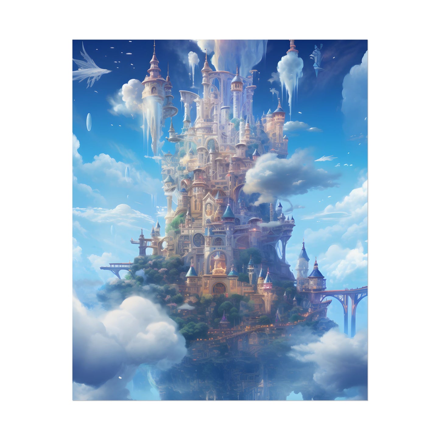 Floating City in Celestial Fantasy Realm: Dreamlike Digital Art - Poster