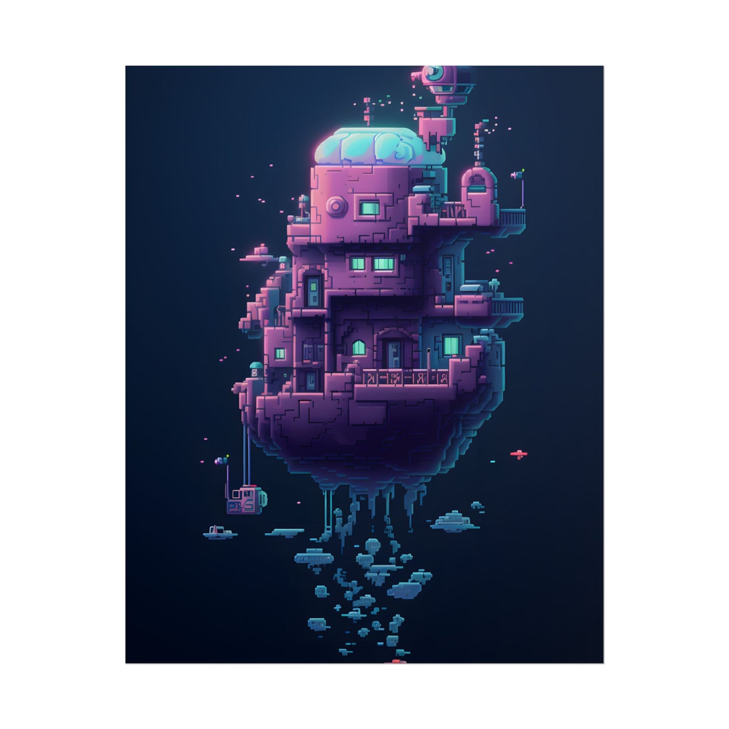 Cyberpunk Pixel Art: Futuristic Cityscape Digital Artwork - Poster