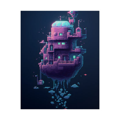 Cyberpunk Pixel Art: Futuristic Cityscape Digital Artwork - Poster