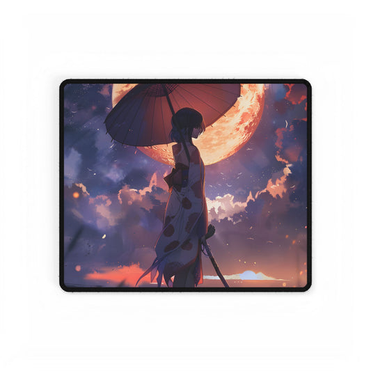 Playful Anime Girl: Outdoor Adventure with Umbrella and Friend - Desk Mat