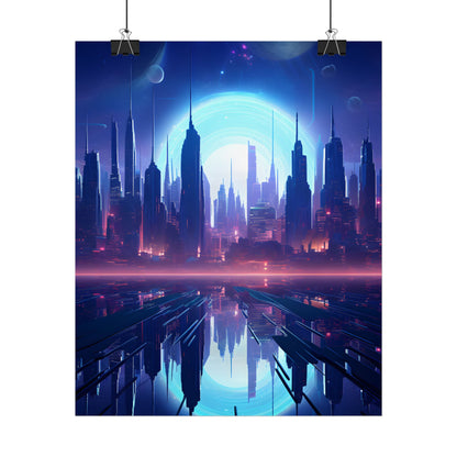 Melancholic Cyberpunk Night: Dark Cityscape Digital Art - Poster