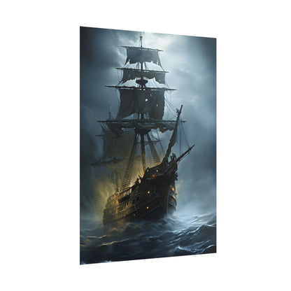 Ghostly Pirate Voyage: Historic Sea Travel Digital Art - Poster