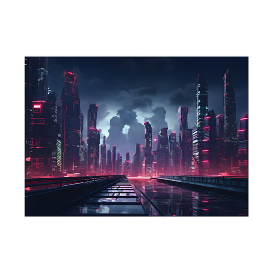 Cyberpunk City Night: Modern Digital Artwork - Poster