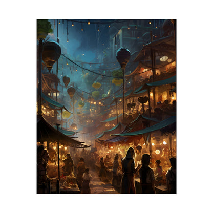 Enchanting Night Street Food Market: Colorful Artwork - Poster