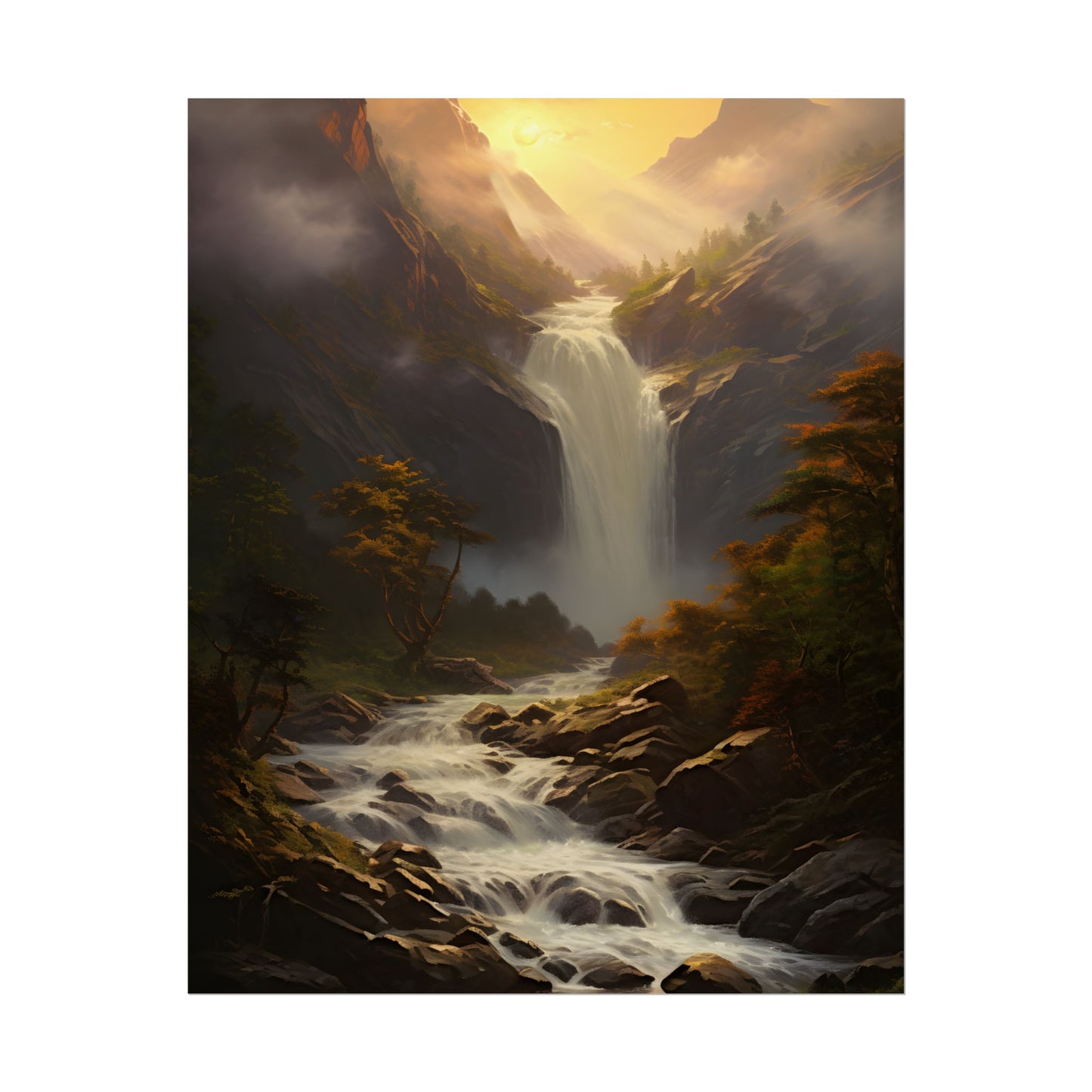 Breathtaking Waterfall: Nature's Beauty in Oil Painting - Poster
