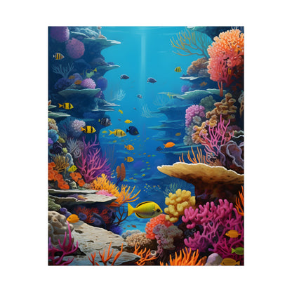Vibrant Coral Reef Sanctuary: Tropical Marine Life Art - Poster
