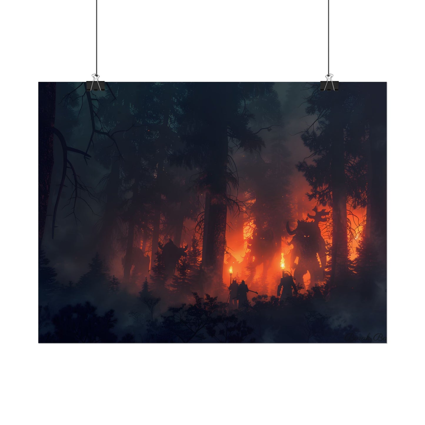 Misty Sunset Gathering: A Group in Nature's Embrace - Poster