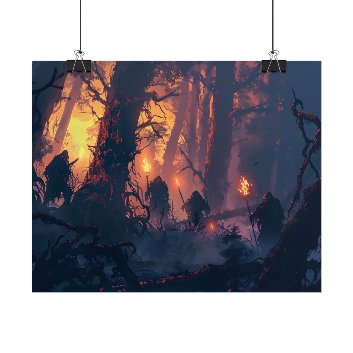 Forest Gathering at Sunset: Peaceful Woodland Scene - Poster