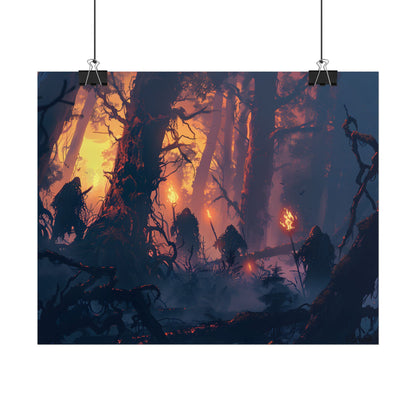 Forest Gathering at Sunset: Peaceful Woodland Scene - Poster