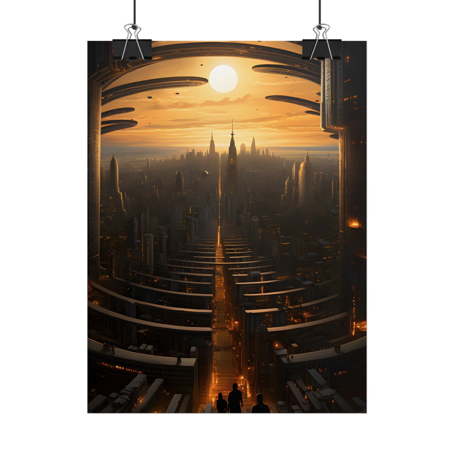 Dystopian Utopia: Futuristic Cityscape with Dark Facade - Poster