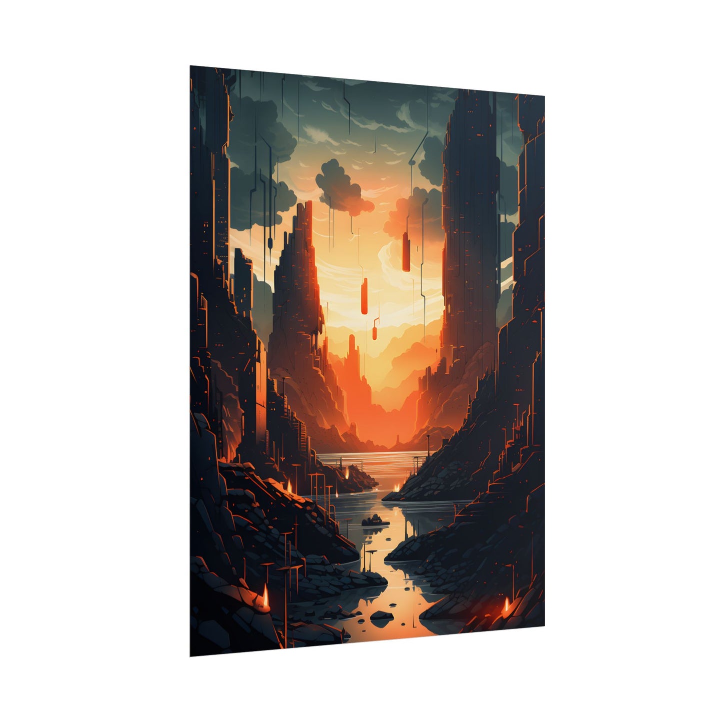 Cyberpunk Metropolis Ablaze: Nocturnal Digital Masterpiece - Poster