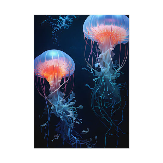 Bioluminescent Oceanic Ballet: Underwater Ballerina Artwork - Poster