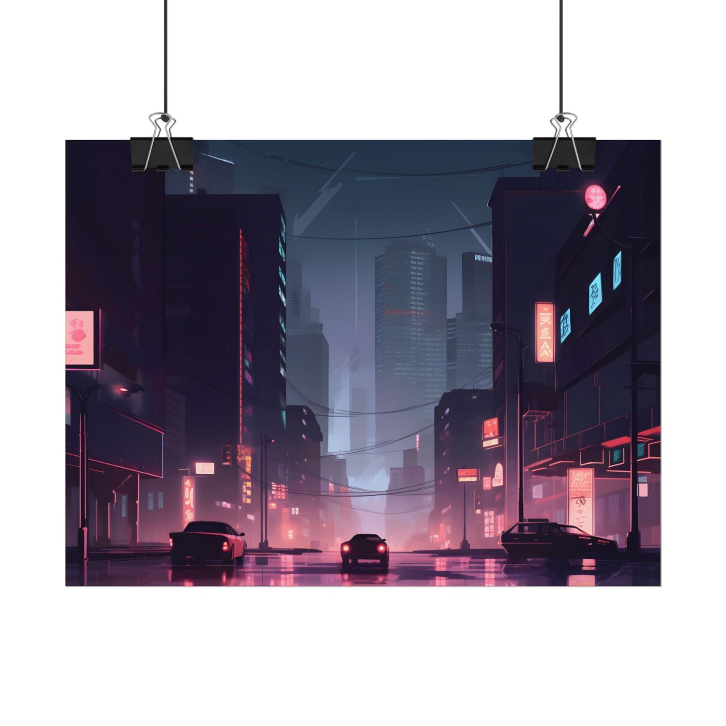 Cyberpunk Night: Melancholic Cityscape - Poster