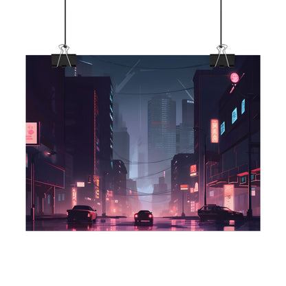 Cyberpunk Night: Melancholic Cityscape - Poster