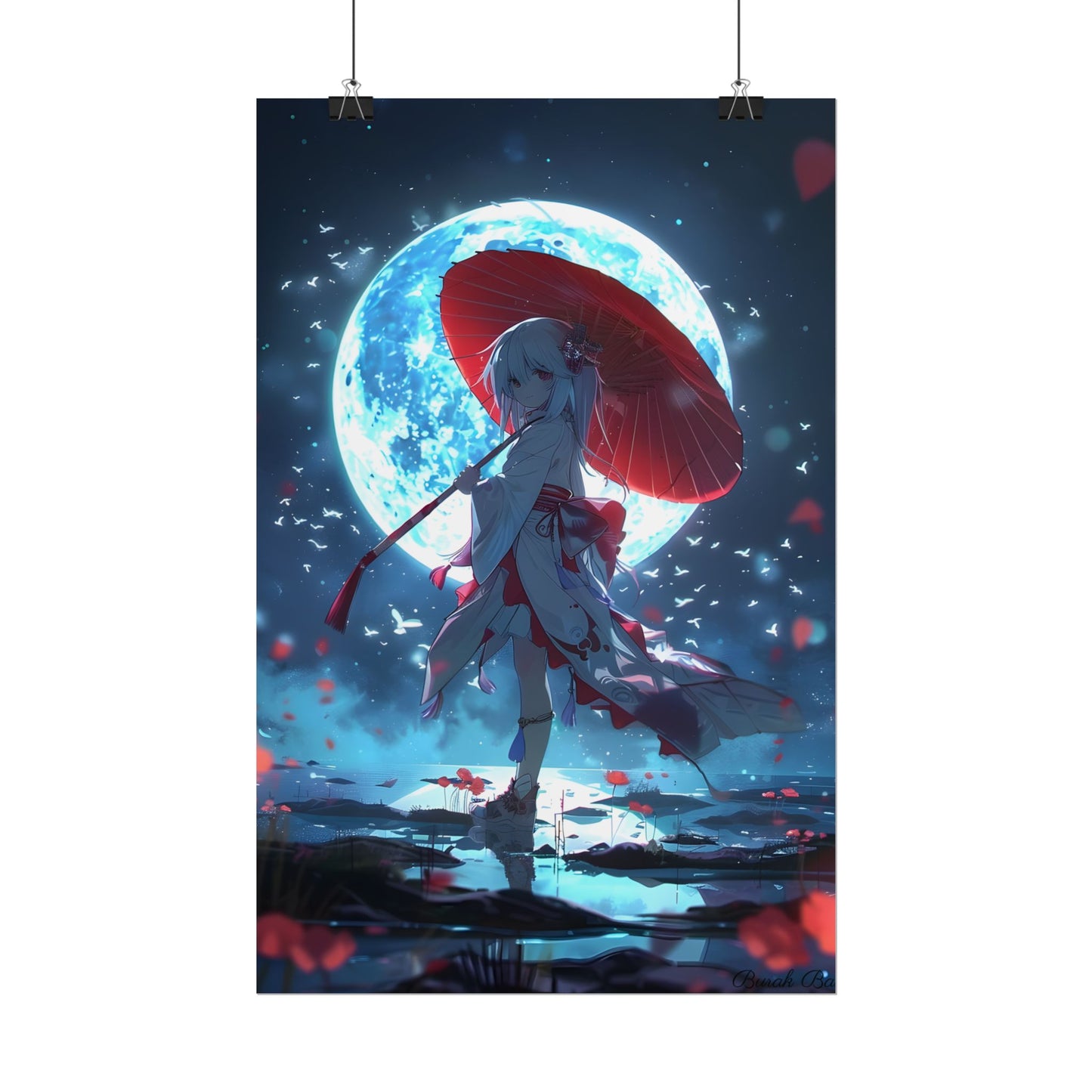 Cute Anime Girl with Umbrella: Rainy Day Art - Poster