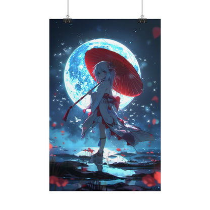 Cute Anime Girl with Umbrella: Rainy Day Art - Poster
