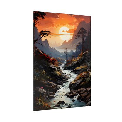 Breathtaking Waterfall: Vibrant Oil Painting Art - Poster