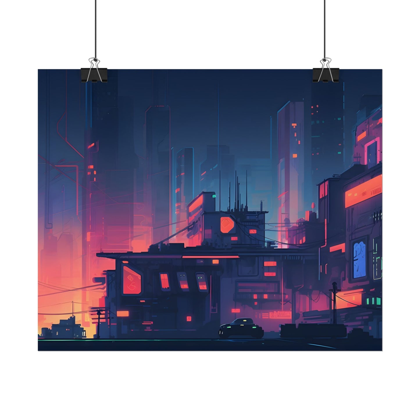 Cyberpunk Night: Melancholic Cityscape Digital Art - Poster