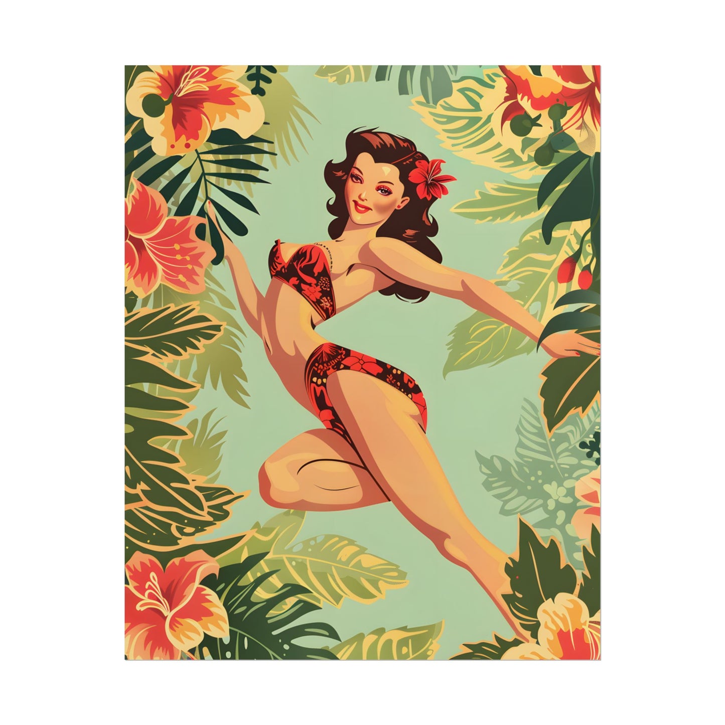 Vintage Retro Pin-Up Girl: Mid-Century Art Illustration - Poster