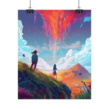 Children's Serene Moment: Meadow Under a Cloudy Sky - Poster