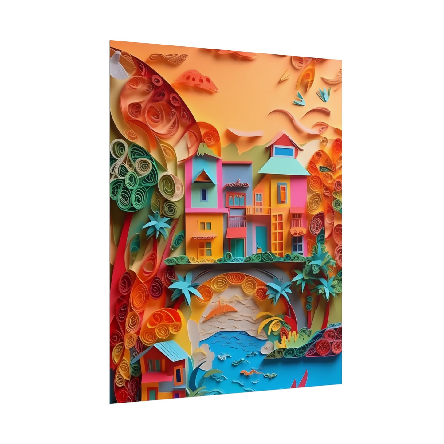 Eye-Catching Beach Paper Quilling: Quilled Landscape Artwork - Poster