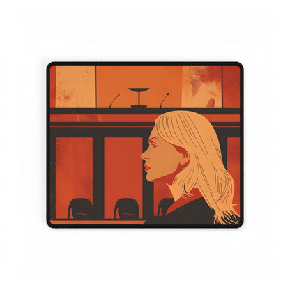 Blonde Woman in Black: Minimalist Portrait Art with a Vibrant Twist - Desk Mat