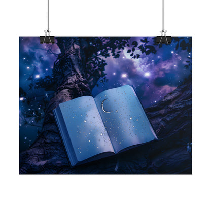 Mystical Night Sky: Celestial Dreams with Crescent Moon and Stars - Poster
