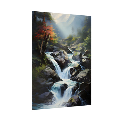 Breathtaking Waterfall: Oil Painting Masterpiece - Poster