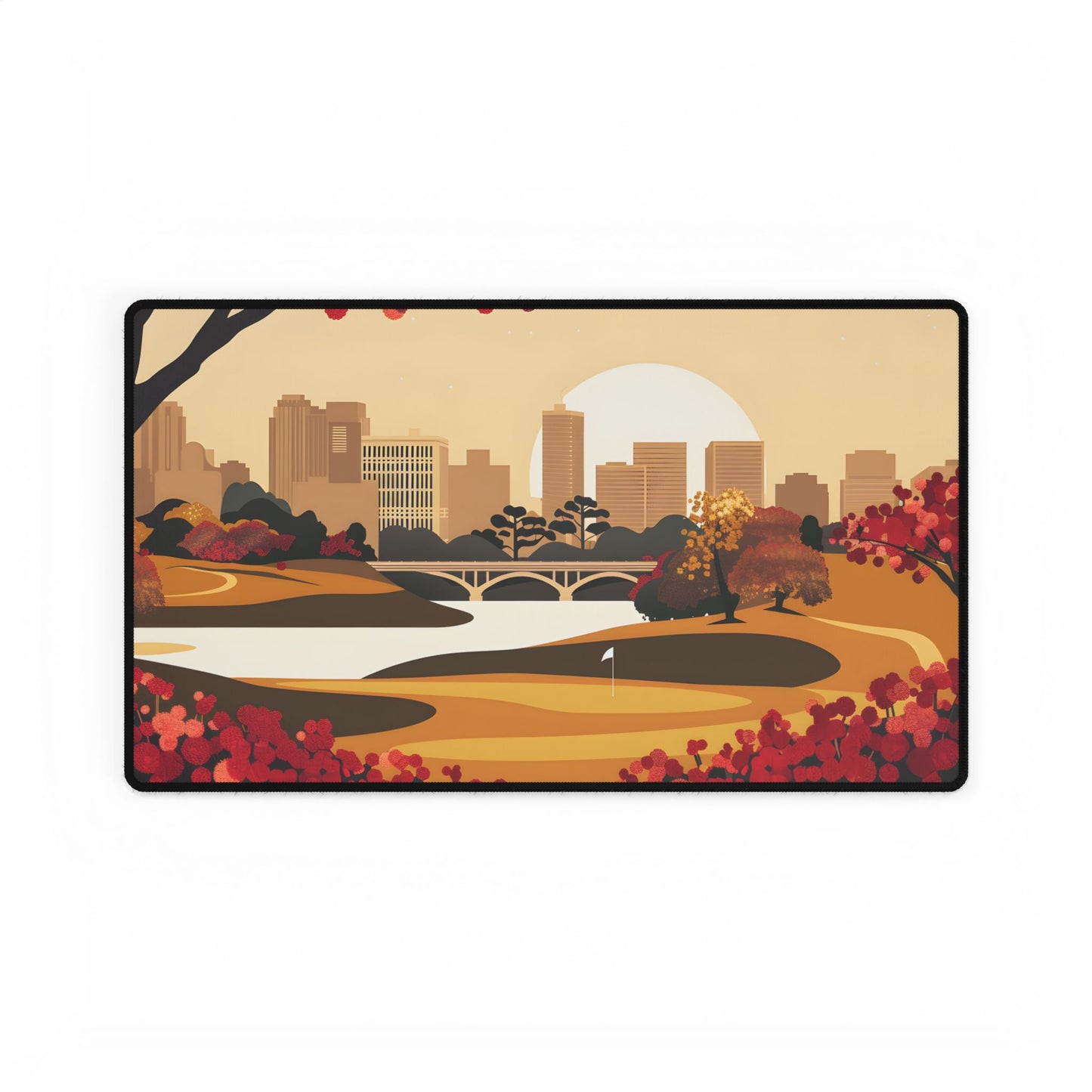 Retro Golf Illustration: Classic Course Scene - Desk Mat