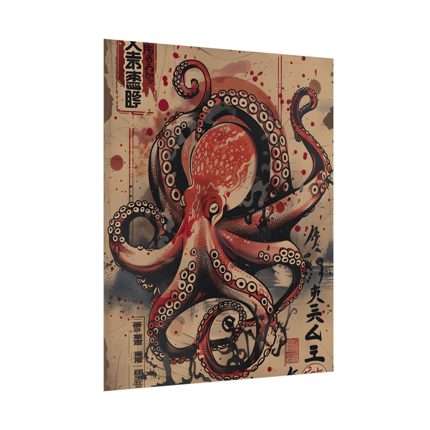 Stylized Octopus in Ukiyo-E Style: Japanese Artwork - Poster