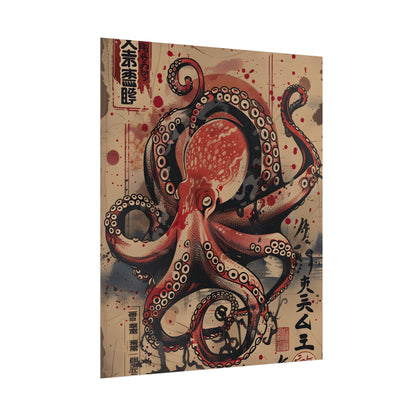 Stylized Octopus in Ukiyo-E Style: Japanese Artwork - Poster