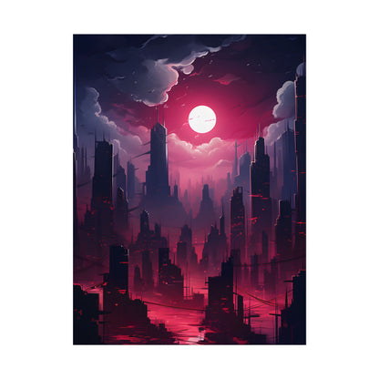 Burning Cyberpunk Cityscape: Digital Artwork at Night - Poster