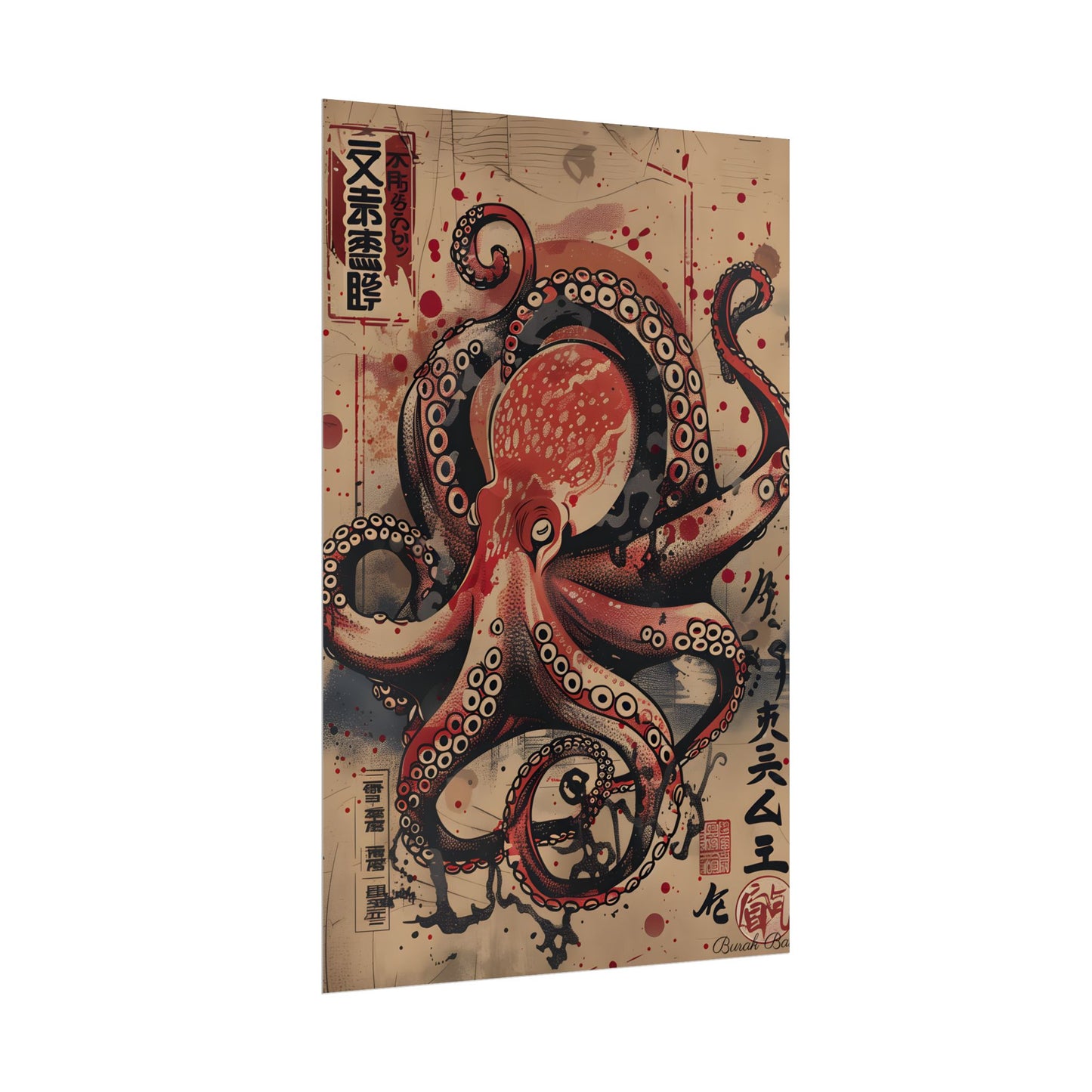 Stylized Octopus in Ukiyo-E Style: Japanese Artwork - Poster