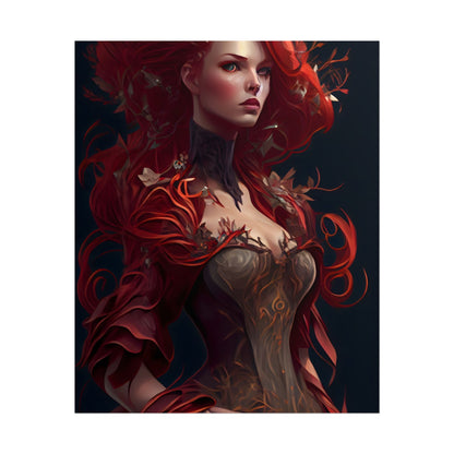 Red Hair Portrait: Elegant Female in Black Dress - Poster