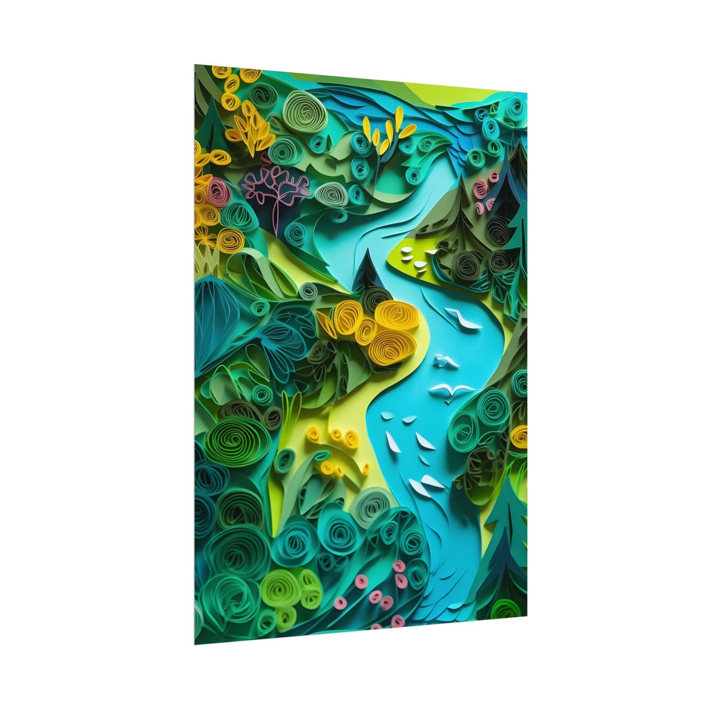 Colorful European Paper Quilling Artwork: Geometric Landscapes - Poster