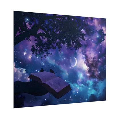 Mystical Night Sky: Celestial Dreams with Crescent Moon Art - Poster